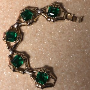 Antique Chunky Green Emerald Bracelet 6.5”
